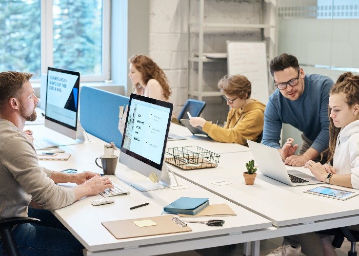 Team working at computers